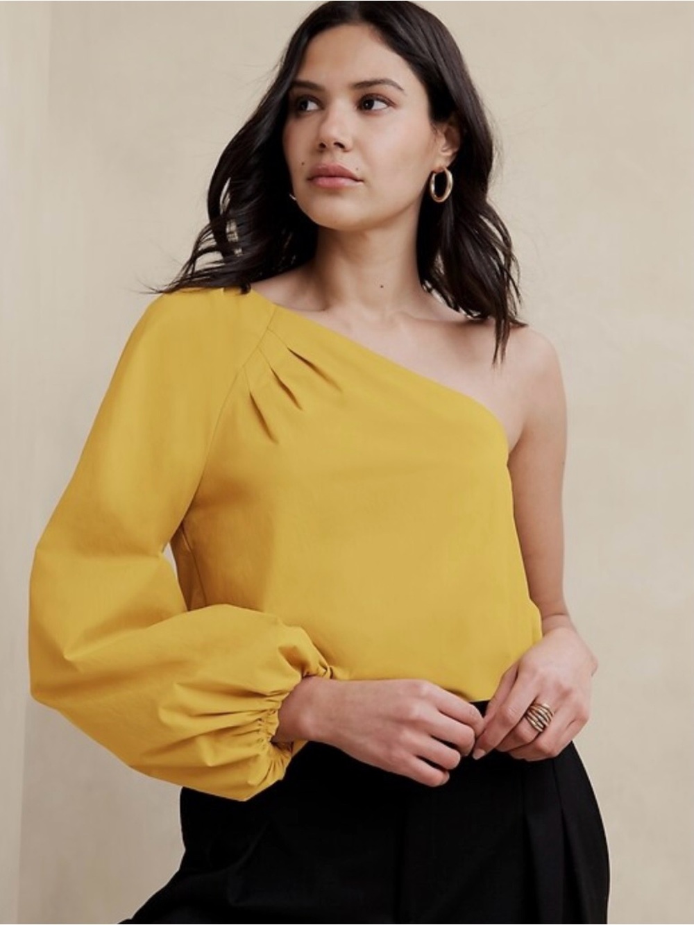 Banana Republic One Shoulder Puff Sleeve Blouse Top Medium